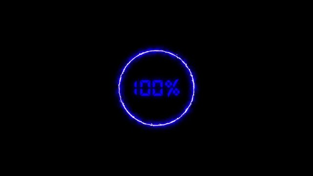 Loading text with blue digital circular progress indicator at 65 percent
