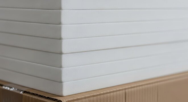White Foam Corner Blocks Stacked for Product Protection on Cardboard