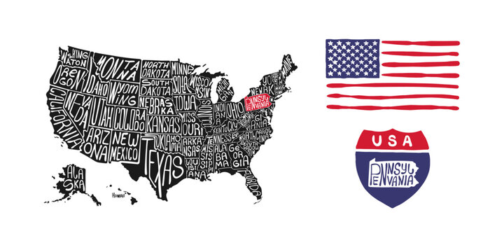 United States map with Pennsylvania highlighted and American flag emblem