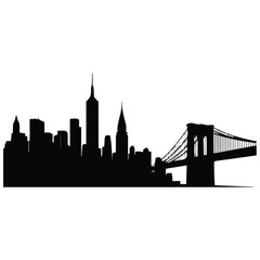 Fototapeta premium New York city skyline silhouette vector illustration with bridge design icon line art.