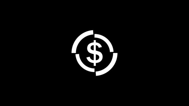 Dollar Sign Icon with Rotating Circular Dashed Line Animation Loop Isolated on Black Background Financial Investment Motion Graphic Video