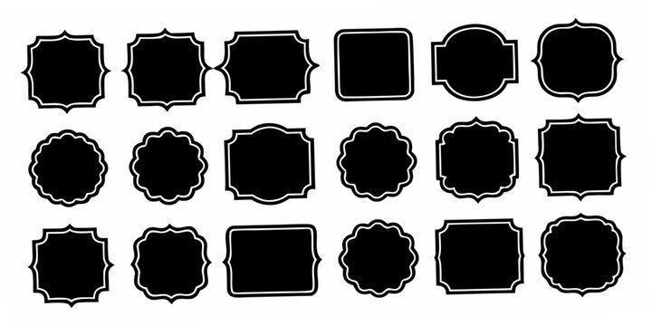 Decorative border designs black silhouettes on a white background