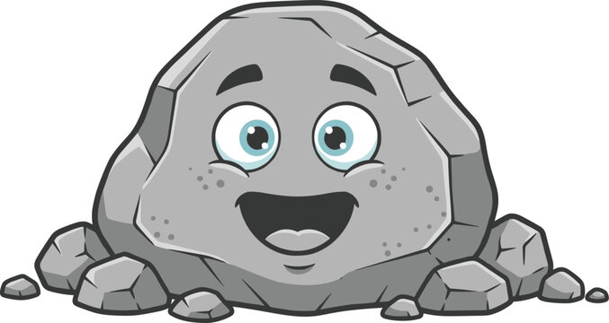 Cute cartoon rock character with happy expression character personification