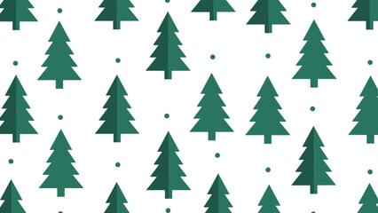 Obraz premium Simple seamless pattern featuring scattered green stylized Christmas trees and small dots on a clean white background, conveying a fresh and minimalist holiday spirit.