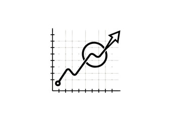 Fototapeta premium Minimalist black line icon of a growing business chart graph with an upward arrow on a grid background