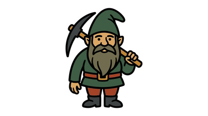 Obraz premium A cartoon garden gnome carrying a pickaxe on his shoulder