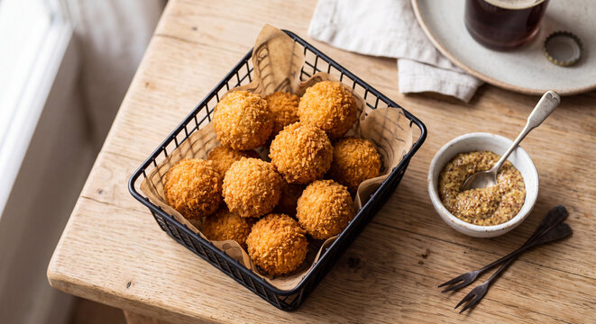 Traditional Dutch Bitterballen Crispy Beef Croquettes with Mustard Sauce
