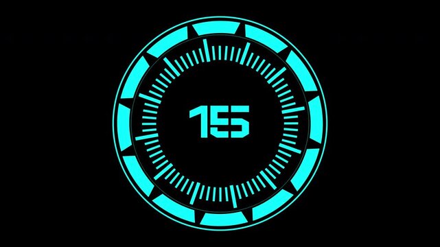 20 second countdown neon cyan digital speedometer gauge display ideal for tech designs, uiux projects, scifi illustrations, and futuristic concepts.