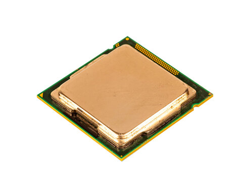 Computer Processor CPU Chip with Gold Contact Pads on Transparent Background