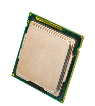 Computer Processor CPU Chip with Gold Contact Pads on Transparent Background