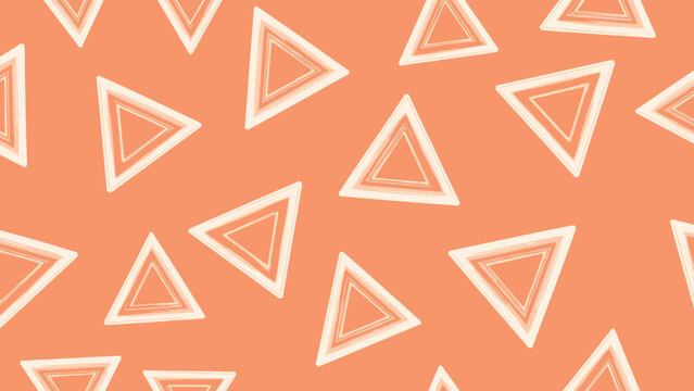 Abstract seamless triangle pattern, featuring stylized white outlined triangles with a charming hand-drawn texture, creating a geometric design on a vibrant orange background.