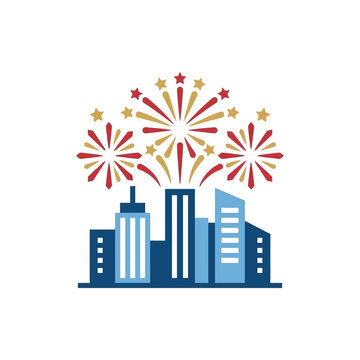 Colorful fireworks exploding over a modern city skyline at night