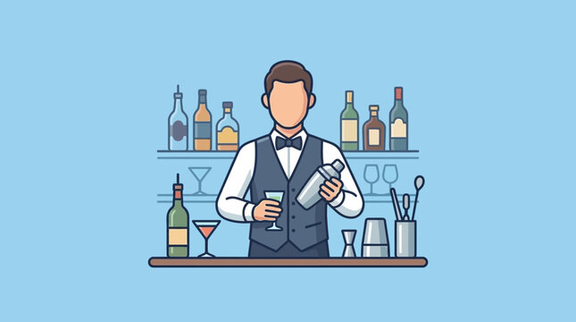 Bartender mixing a cocktail at the bar counter