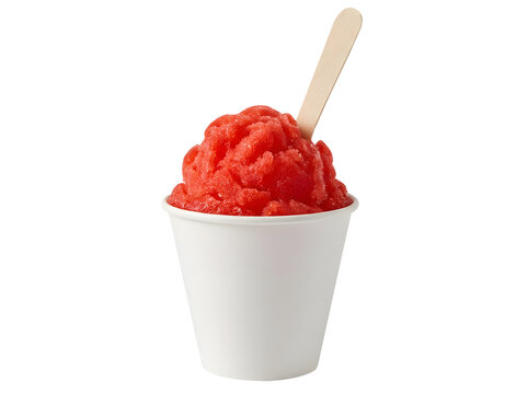 Red shaved ice or sorbet in a white paper cup isolated on transparent background