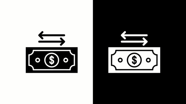 Money exchange transfer icon in white and black on split background