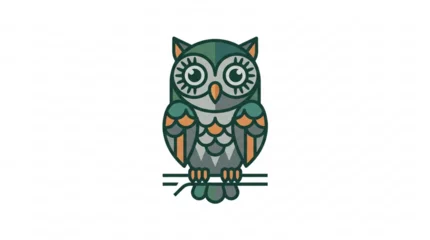 Fotobehang Uiltjes Cute cartoon owl illustration sitting on a branch.  © Ilul