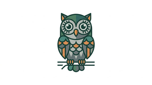 Cute cartoon owl illustration sitting on a branch.
