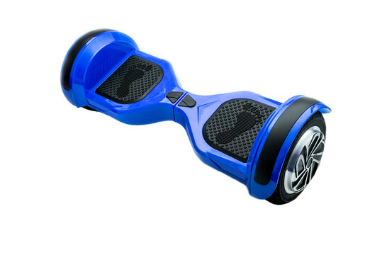Self-balancing two-wheeled board or hoverboard scooter isolated on white background. Gyroboard: blue gyroboard on white background.