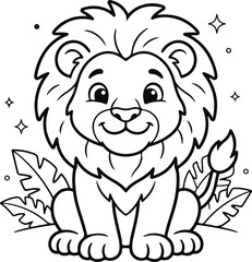 Obraz premium Cute Animal Coloring Book Page for Kids, Black and White Line Art, Printable Vector Illustration