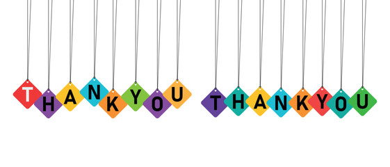 Thank you hanging tags with colorful typography vector illustration for greeting banner events and appreciation gifts © srvectrold