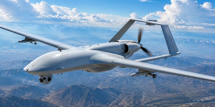 Ultra-realistic AI-generated military aviation scene featuring a modern tactical helicopter, advanced fighter aircraft, and Bayraktar TB2 unmanned aerial vehicle (UAV) flying over a dramatic battlefie