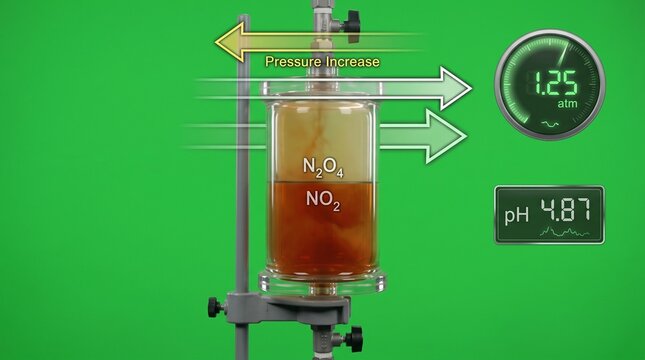 Chemical gas equilibrium experiment. Nitrogen dioxide reaction in a sealed glass chamber.