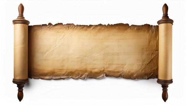 Ancient Old Paper Scroll Isolated On White Background