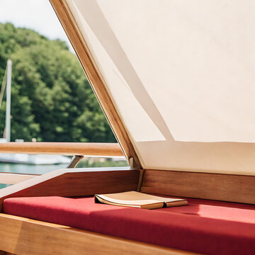 Yacht deck with open notebook and wooden trim a scenic outdoor composition boat watercraft marine