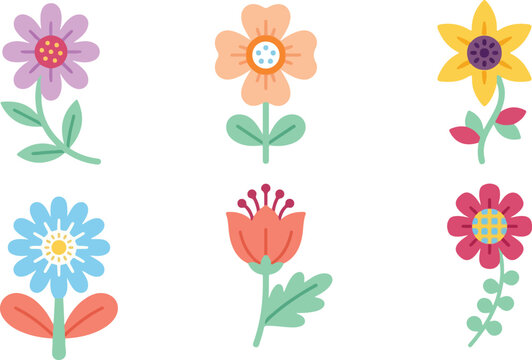 Modern colorful flower icons with creative geometric petals and harmonious color palettes. Designed for professional branding, user interfaces, web applications, marketing materials, logos, and decora