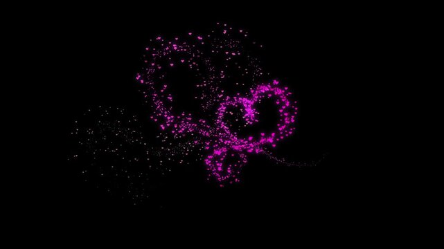 Romantic pink glowing heart border with sparkling stardust particles, shimmering light ribbons, floating glitter bokeh, magical fairy trail, transparent background overlay animation, seamless 4k