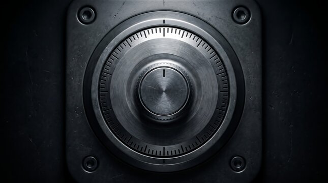 Steel combination lock dial. Secure safe mechanism for financial protection and data privacy.