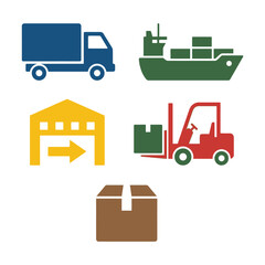 Fototapeta premium Flat design logistics icons showing transport and shipping elements
