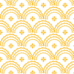 yellow ribbon seigaiha ruffle fish scale playful seamless pattern kids fabric valentine gift warp © Ade