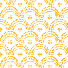 yellow ribbon seigaiha ruffle fish scale playful seamless pattern kids fabric valentine gift warp © Ade