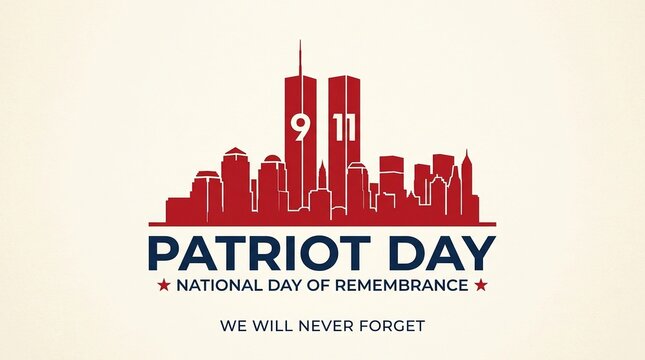 Patriot Day remembrance poster with 9/11 tribute design. National day of honor vector illustration for American resilience and unity.