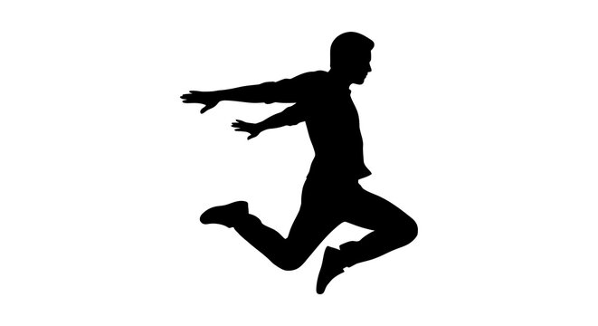 Jumping person silhouette against a white background dynamic pose