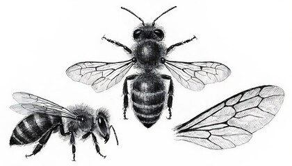 Obraz premium Black and yellow bee illustration with wings detail