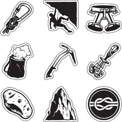 Obraz premium Set of climbing equipment icons and symbols grunge sticker