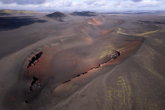 Valagj&aacute; volcanic fissure from above, Iceland Highland plain
