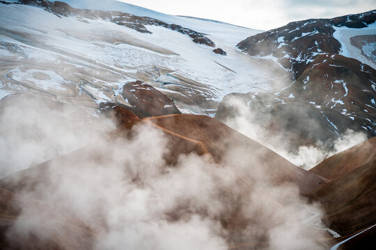 Geothermal steam over Kerlingarfj&ouml;ll rhyolite slopes, Iceland