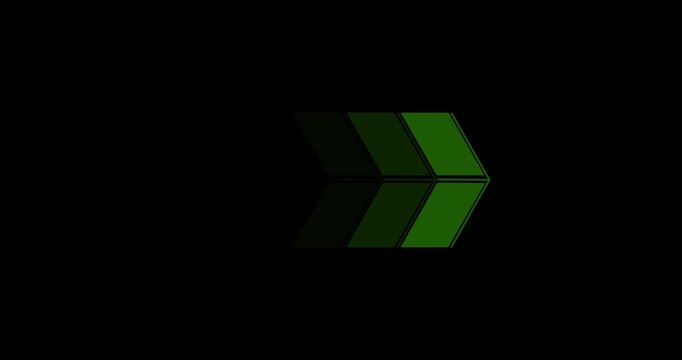 A horizontal force teal chevron arrows pointing left to right position animation. Futuristic arrow animation shows direction and movement graphic design 4k video
