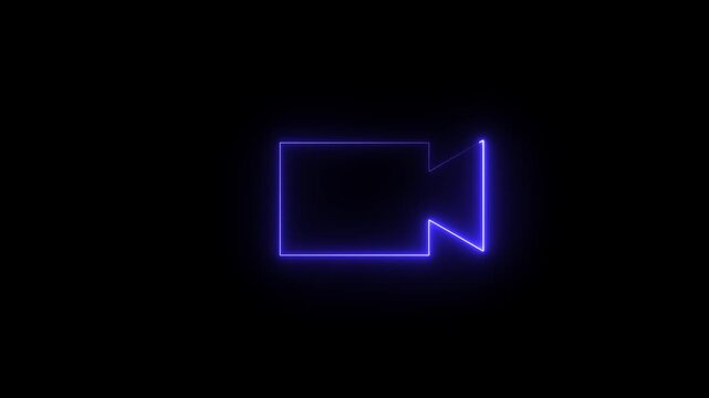 Neon camera icon isolated and film .Social media video camera icon. animation