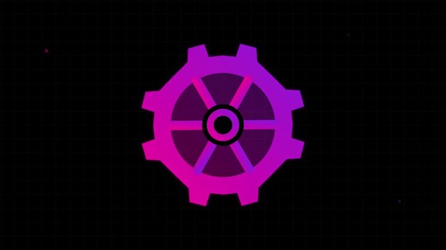 spinning digital gear icon flat vector black background