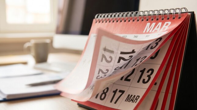 A captivating digital animation of a desktop calendar flipping through pages, perfect for business presentations and creative projects showcasing time management.
