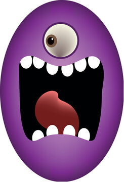 A playful digital vector illustration of a purple monster character with a single expressive eye and a gaping mouth. This high-quality graphic asset is perfect for creative branding web design.