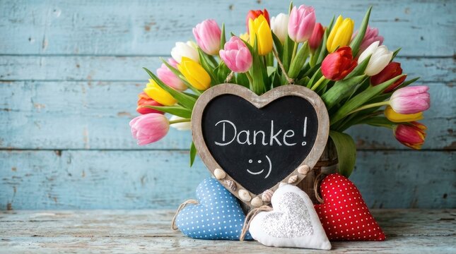Thank you tulips vibrant floral arrangement with heart shaped chalkboard greeting