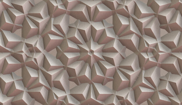 Sand-colored geometric relief wall painted in oil.