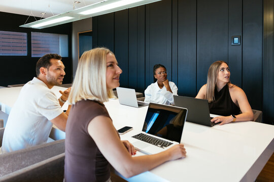 Diverse business team collaborating during an office meeting