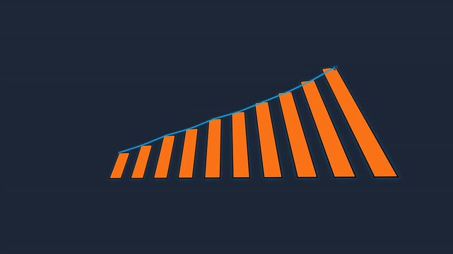 Orange bar graph visualization showing positive growth trends with a blue line indicator in this dynamic animated business motion video