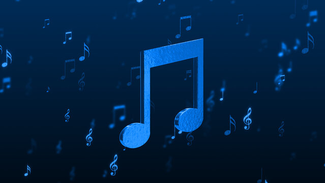 3d music note and shiny glittering blue notas ,song, melody and concert stream social media background